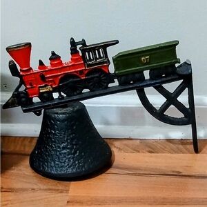 Red train locomotive bell cast iron dinner bell garden decor windchime